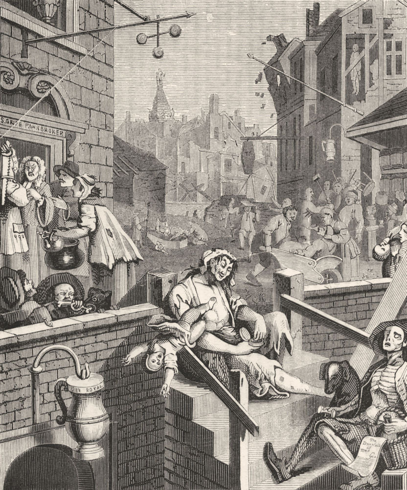 TOWNS. Gin lane 1845 old antique vintage print picture